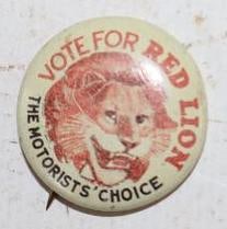 Red Lion Gasoline Pinback Badge: .75" x .75"