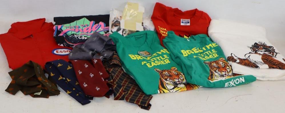 Group of 12 Esso & Exxon Advertising Ties, Towels, Shirts & Coat: Largest is adult small