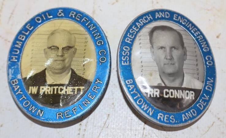 Group of 2 Esso & Humble Baytown Refinery Employee Pinback Badges (1 of 2)