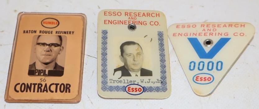 Group of 3 Humble & Esso Contractor & Engineering Badges: Largest is 2.25" x 2.5"