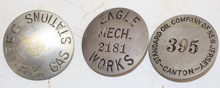 Group of 3 Standard Oil Company Engraved Metal Employee Badges: 1.5" x 1.5" each