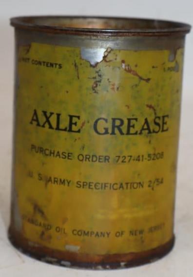 Standard of NJ US Army Specification 1lb Axle Grease Can with Paper Label: 16oz, full