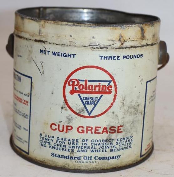 Standard Oil of IN Polarine 3lb Cup Grease Can: 5.25" x 5.25" x 4.5", missing lid