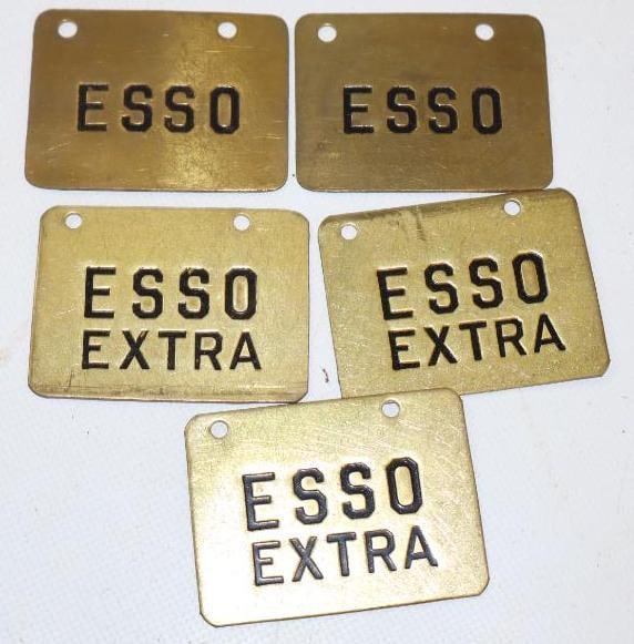 Group of 5 Esso Brass Fuel Tags: 2.75" x 2" each