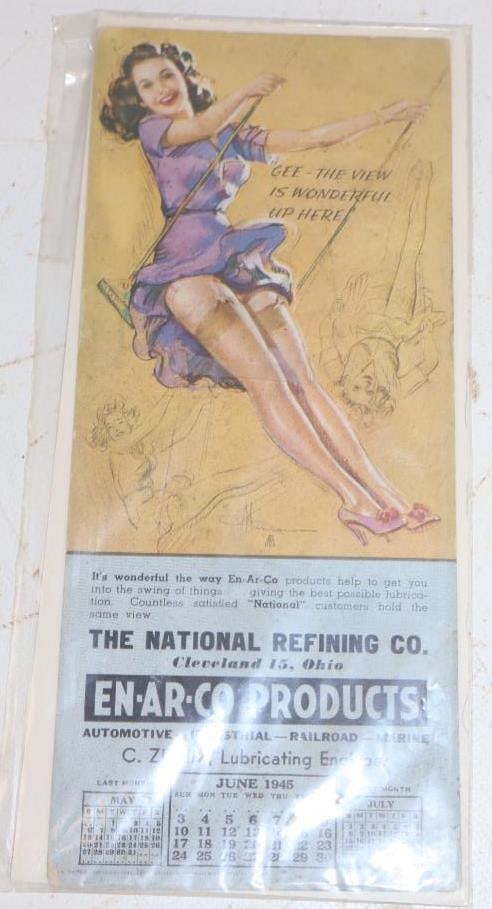 1945 En-Ar-Co Advertising Ink Blotter with Pin Up Girl: 4" x 9"