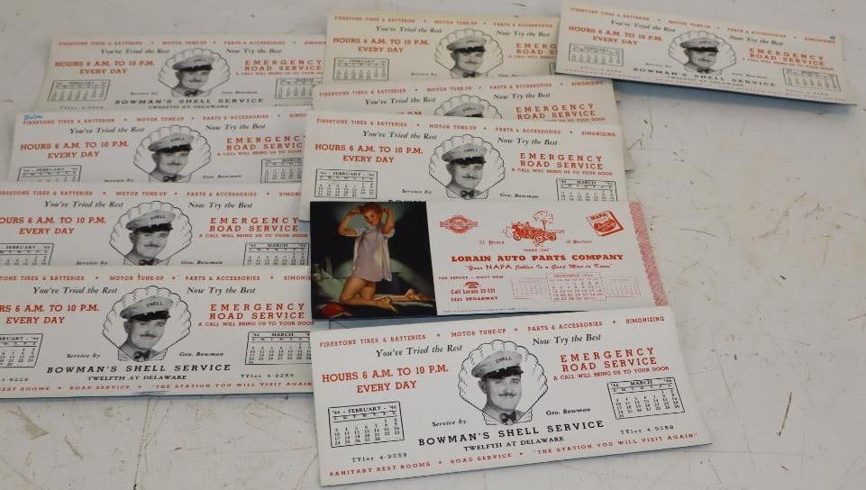Group of 10 1946 Bowman's Shell Service Advertising Ink Blotters: 9" x 4" each