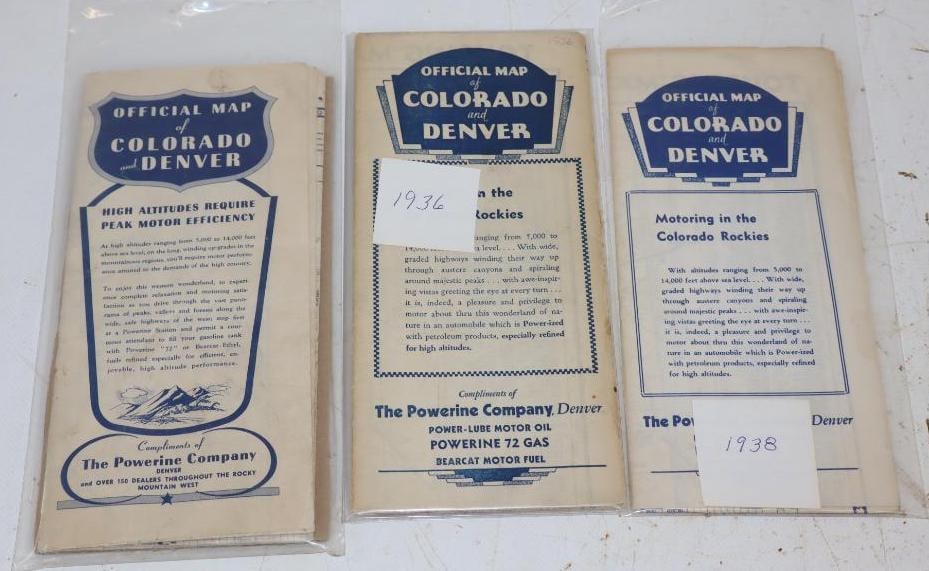 Group of 3 1930's Power-Lube Motoroil & Powerine 72 Gas Advertising Road Maps: 9" x 4" each
