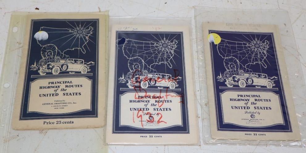Group of 3 1930's Principal Highway Routes of the U.S. 25 Cent Road Maps (1 of 2)