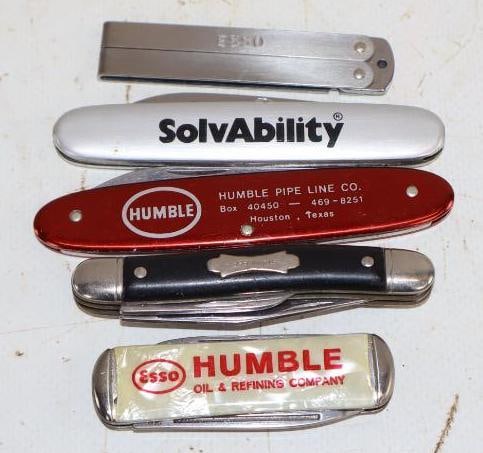 Group of 5 Humble and Esso Advertising Pocket Knives: 3x.5x.25 Is the Largest