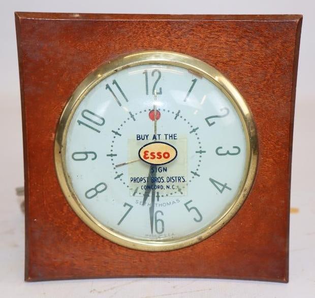 Wooden Plug In Seth Thomas Clock with Esso Advertisement Decal: 4.75" x 2.25" x 4.75"