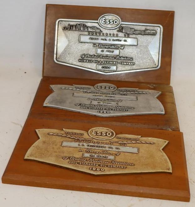 Group of 3 Esso 1960s Cordial Business Relation Recognition Plaques: 14x8x1 Each