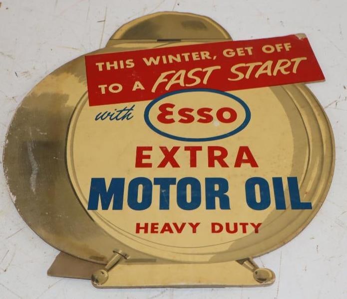 Esso Extra Motor Oil Alarm Clock Shaped Easelback Cardboard Display Sign (1 of 2)