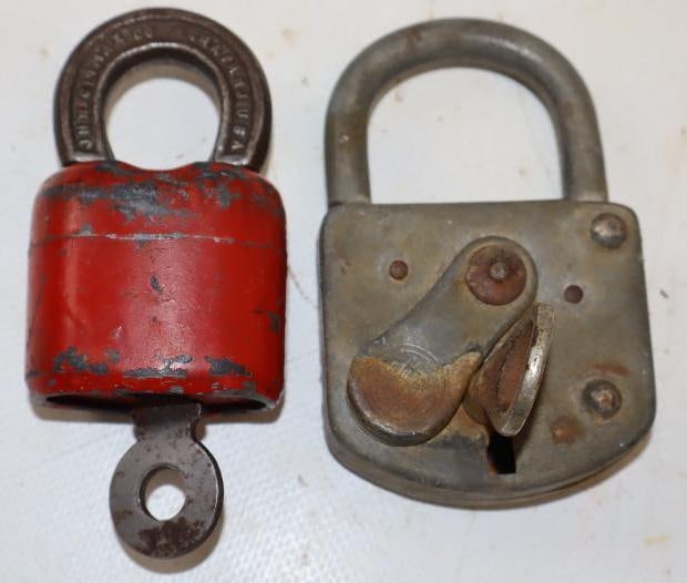 Group of 2 Gas Station Pump Locks With Keys: Largest is 2x3.5x3.25