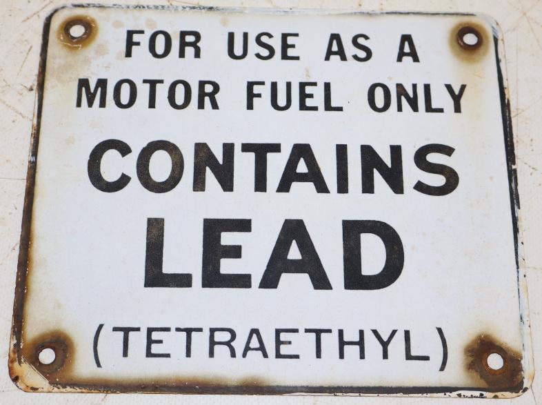 Contains Lead Porcelain Gas Pump Warning Sign: 7x6