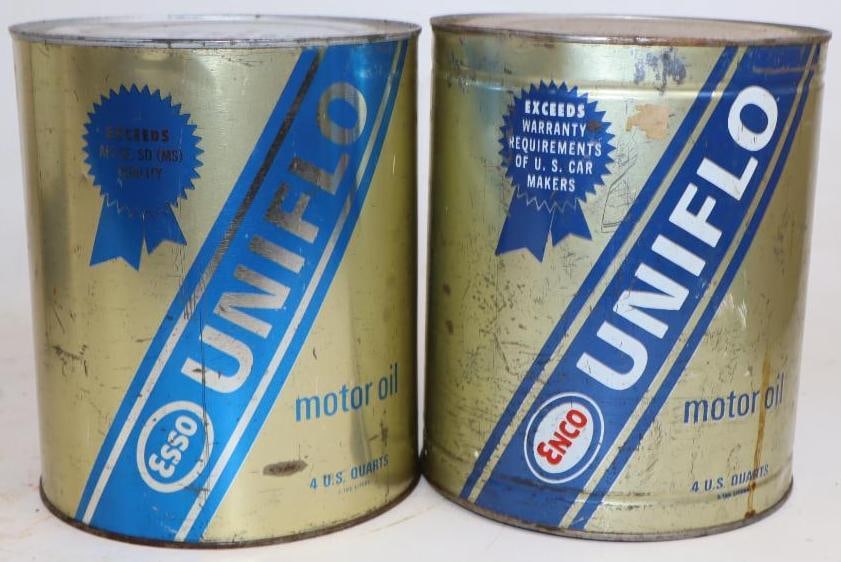 Group of 2 Esso and Enco Uniflo 1 Gallon Oil Cans (1 of 2)
