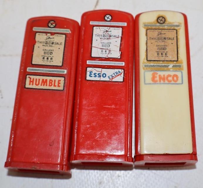 Group of 3 Esso, Enco and Humble Gas Pump Shaped Salt and Pepper Shakers: 2.5x1x.75 Each