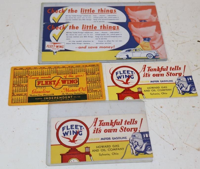 Group of 5 Fleet-wing Gasoline Advertising Ink Blotters: Largest is 9x4