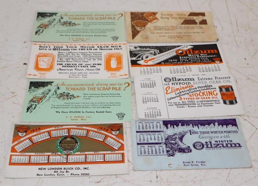 Group of 8 Oilzum Advertising Ink Blotters: 6.25x3.5 Each