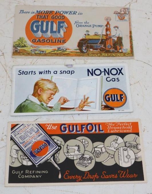 Group of 3 Early Gulf Oil And Gas Advertising Ink Blotters: Largest is 6.25x3