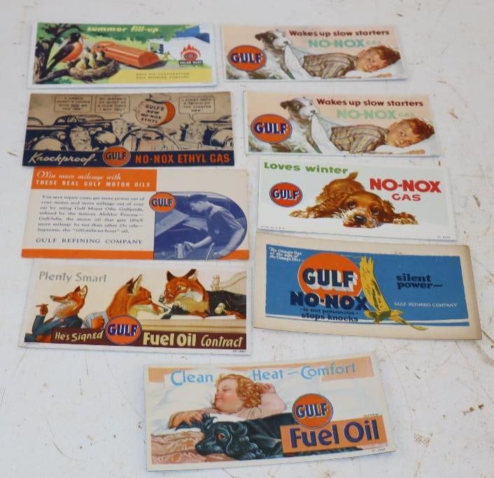 Group of 9 Gulf Gas and Oil Advertising Ink Blotters: Largest is 6x3.25