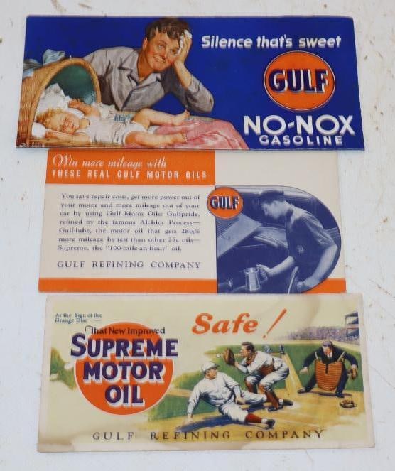 Group of 3 Early Gulf Advertising Ink Blotters: Largest is 7.25x3.5