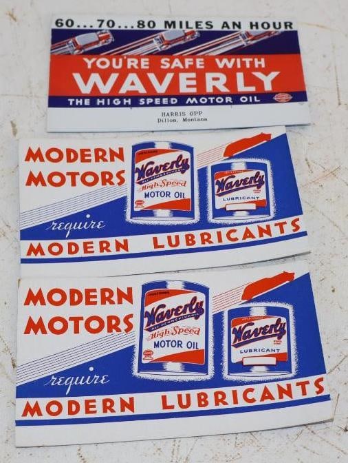 Group of 3 Waverly Motor Oil Advertising Ink Blotters: 6x3.5 Each