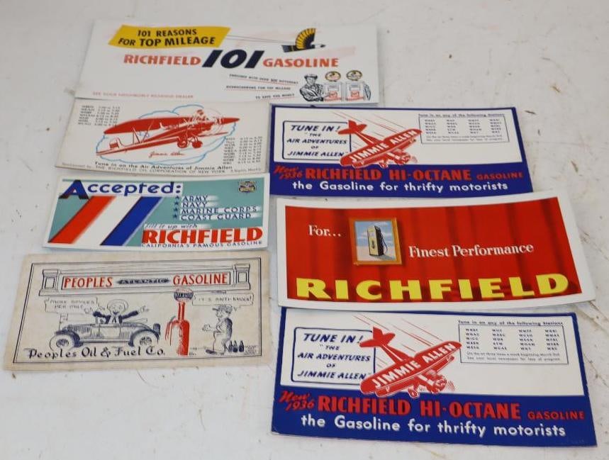 Group of 7 Richfield Gasoline Advertising Ink Blotters: 9x4 Is the Largest