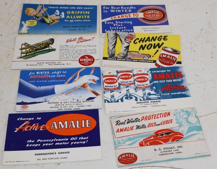 Group of 8 Amalie, Kendall and Griffin Advertising Ink Blotters: Largest is 6.25x3.5