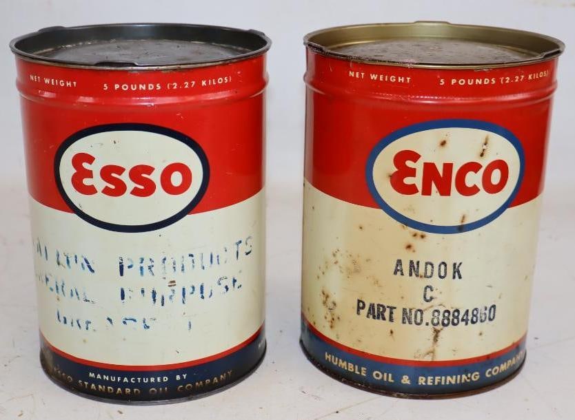 Group of 2 Esso & Enco 5 Lb Grease Cans: 5.75" x 5.75" x 7.5" Esso is empty