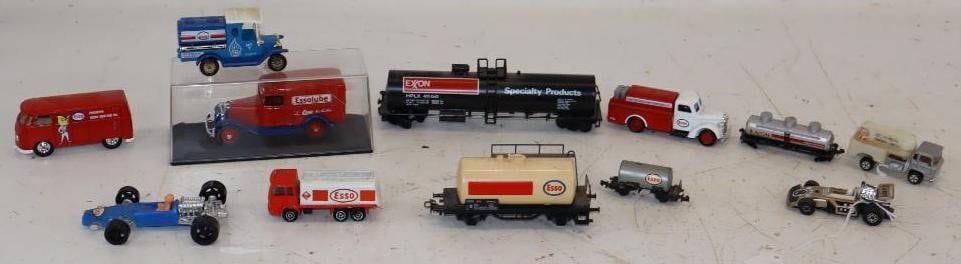 Group of 12 Exxon & Esso Advertising Tankers, Race Cars & other Trucks: Largest is 7" x 1.5" x 2"