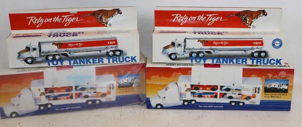 Group of 4 Exxon Gas Station Tanker Trucks In Original Boxes: Largest is 17.5x5.5x3.5