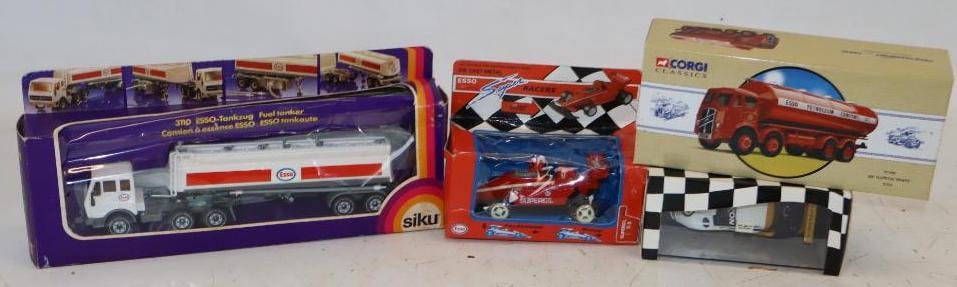 Group of 4 Esso & Exxon Race Cars & Tanker Trucks in Original Boxes: 12" x 6" x 1.5"