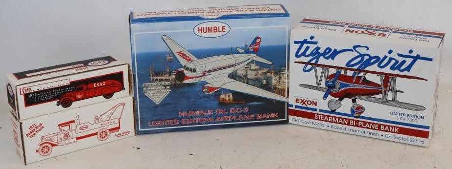 Group of 4 Humble & Exxon Diecast Planes & Trucks in Original Boxes: Largest is 13" x 9.75" x 3"