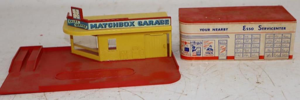 Group of 2 Plastic Esso Service Station Toy and Coin Bank: Largest is 8.25x5.5x3