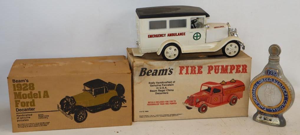 Group of 3 Jim Beam Firetruck Model A & Kentucky Whiskey Decanters (1 of 5)