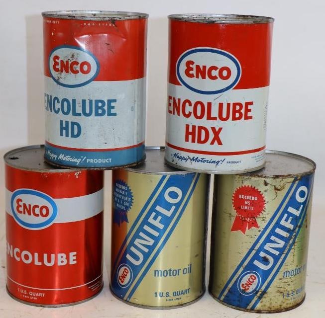 Group of 5 Enco 1 Quart Metal Oil Cans (1 of 2)