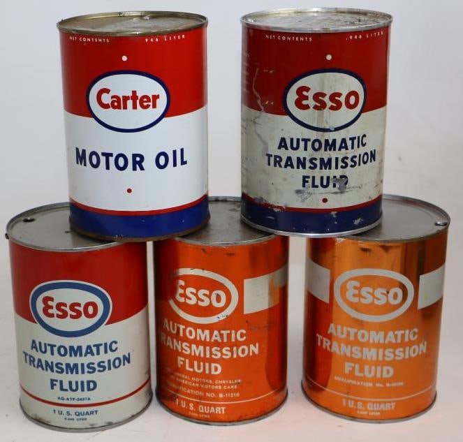 Group of 5 Esso and Carter 1 Quart Metal Oil Cans (1 of 2)