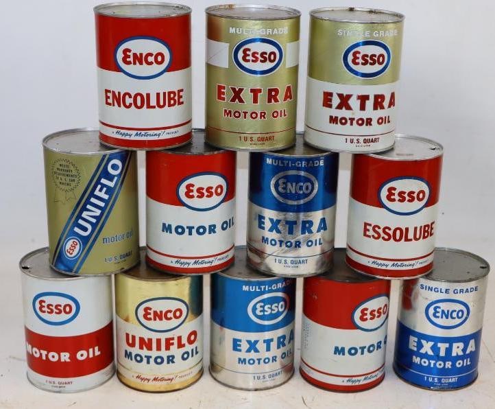 Group of 12 Esso and Enco 1 Quart Composite Oil Cans (1 of 2)
