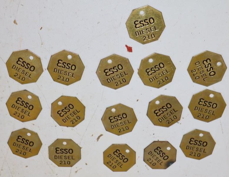Group of 16 Esso Diesel Brass Fuel Tags: 1.5x1.5 Each