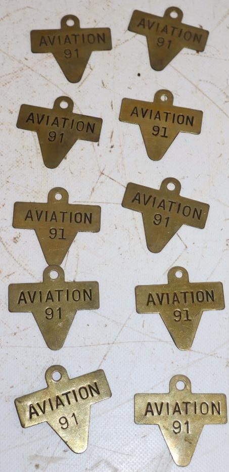 Group of 10 Esso Aviation 91 Brass Fuel Tags: 2x2 Each