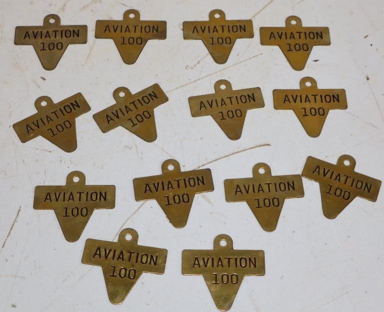 Group of 14 Aviation 100 Brass Fuel Tags (1 of 4)