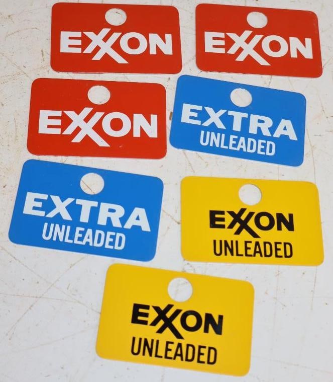 Group of 7 Esson Extra and Regular Aluminum Fuel Tags: 2.5x4 Each
