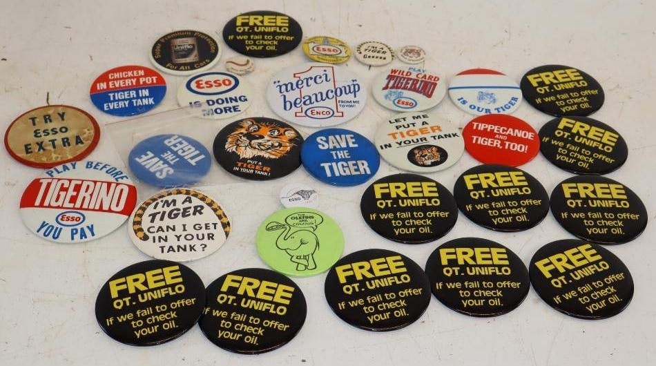 Group of 31 Esso, Humble, & Enco Advertising Pinback Badges: Largest is 4" x 4"
