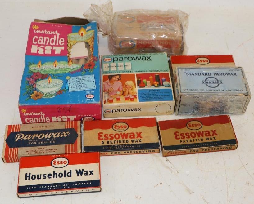 Group of 9 Esso & Standard Wax Bars & Candle Kit: Largest is 9" x 5" x 2"