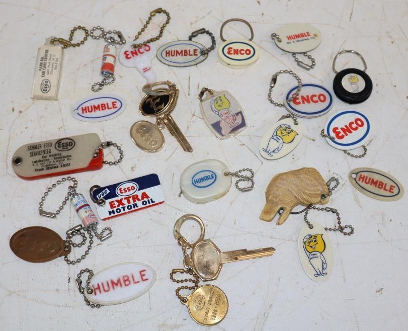 Group of 24 Esso & Humble Advertising Keychains: Largest is 2.5" x 1"