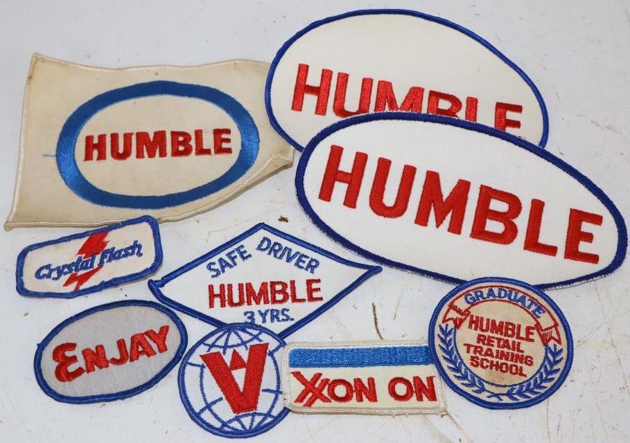 Group of 9 Humble Oil, Enjay, & Crystal Flash Advertising Coat Patches: Largest is 7" x 4.5"