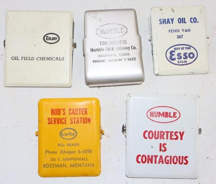 Group of 5 Esso & Enjay Advertising Metal Clips: 2" x 2.5" x 1" each