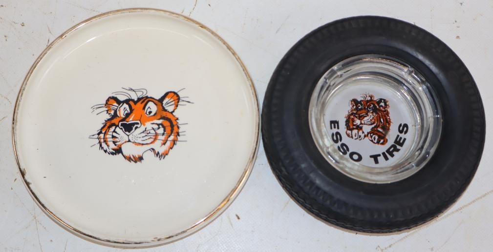 Group of 2 Esso Tires & "Put a Tiger in Your Tank" Advertising Ashtrays: Largest is 6.5" x 6.5" x 1"