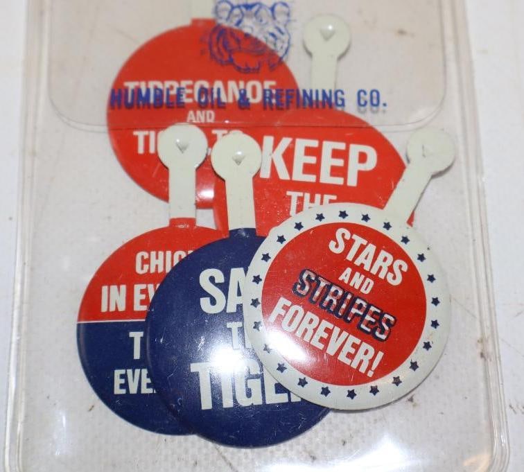 Group of 5 Esso Political Metal Shirt Badges: 1.5" x 2.25" each