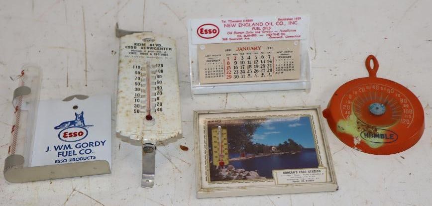 Group of 5 Esso & Humble Advertising Thermometers, Calendar, & Rain Gauge (1 of 5)
